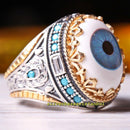 Evil Eye Design Turquoise Stone Luxury 925 Sterling Silver Mens Ring silverbazaaristanbul 