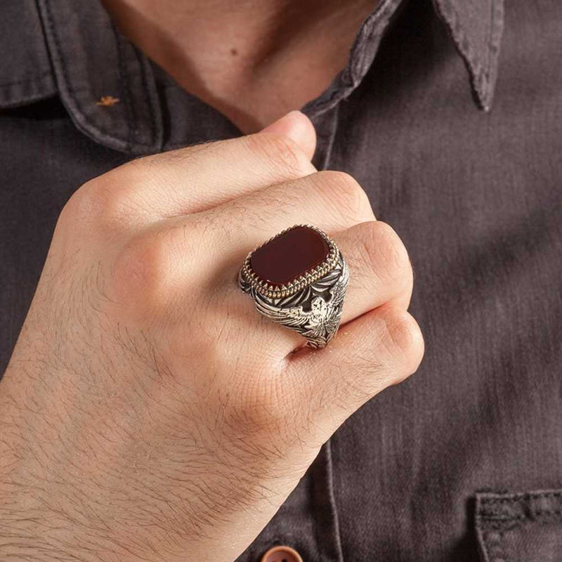 Red Agate Stone Arabic Ring