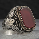 Exclusive 925 Sterling Silver Eagle Style Agate Stone Mens Ring silverbazaaristanbul 