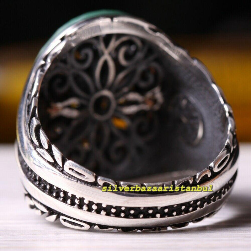 Exclusive Green Emerald Stone 925 Sterling Silver Mens Ring silverbazaaristanbul 