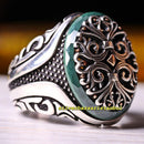 Exclusive Green Emerald Stone 925 Sterling Silver Mens Ring silverbazaaristanbul 