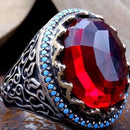 Facet Luxury Cut 925 Sterling Silver Ruby Stone Excellent Mens Ring silverbazaaristanbul 