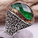 Facet Luxury Emerald 925 Sterling Silver Ottoman Mens Ring silverbazaaristanbul 