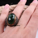 Facet Luxury Emerald 925 Sterling Silver Ottoman Mens Ring silverbazaaristanbul 