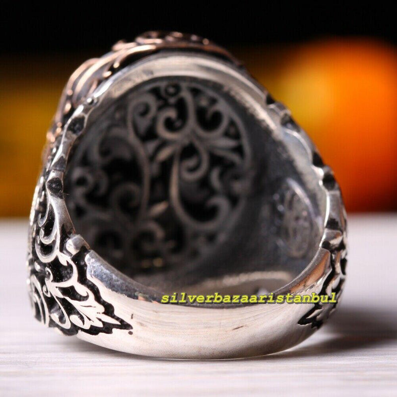 Faceted Black Onyx Stone Heavy 925 Sterling Silver Mens Ring silverbazaaristanbul 