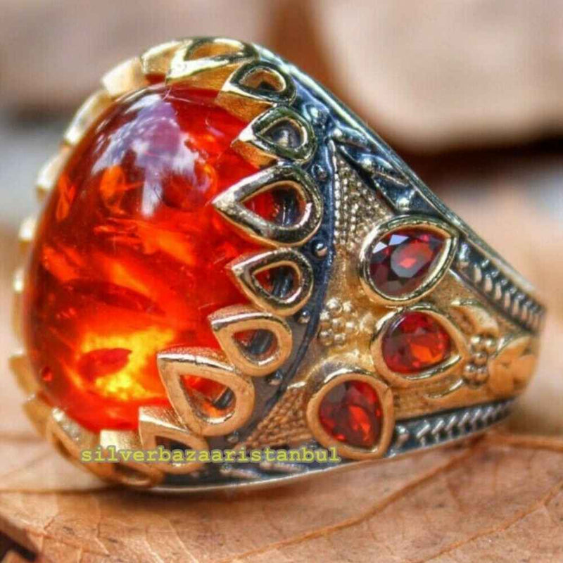 Good Amber Stone Elegant 925 Sterling Silver Mens Ring silverbazaaristanbul 