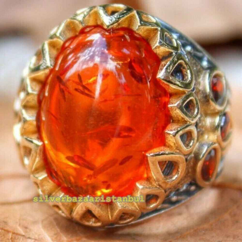 Good Amber Stone Elegant 925 Sterling Silver Mens Ring silverbazaaristanbul 