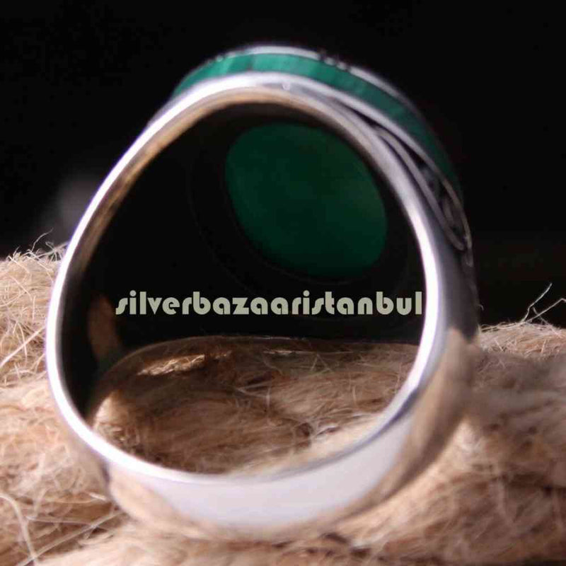 Green Agate Stone Jewelry Handmade 925 Sterling Silver Mens Ring silverbazaaristanbul 