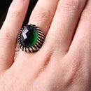 Green Emerald Jewelry Handmade 925 Sterling Silver Mens Ring silverbazaaristanbul 