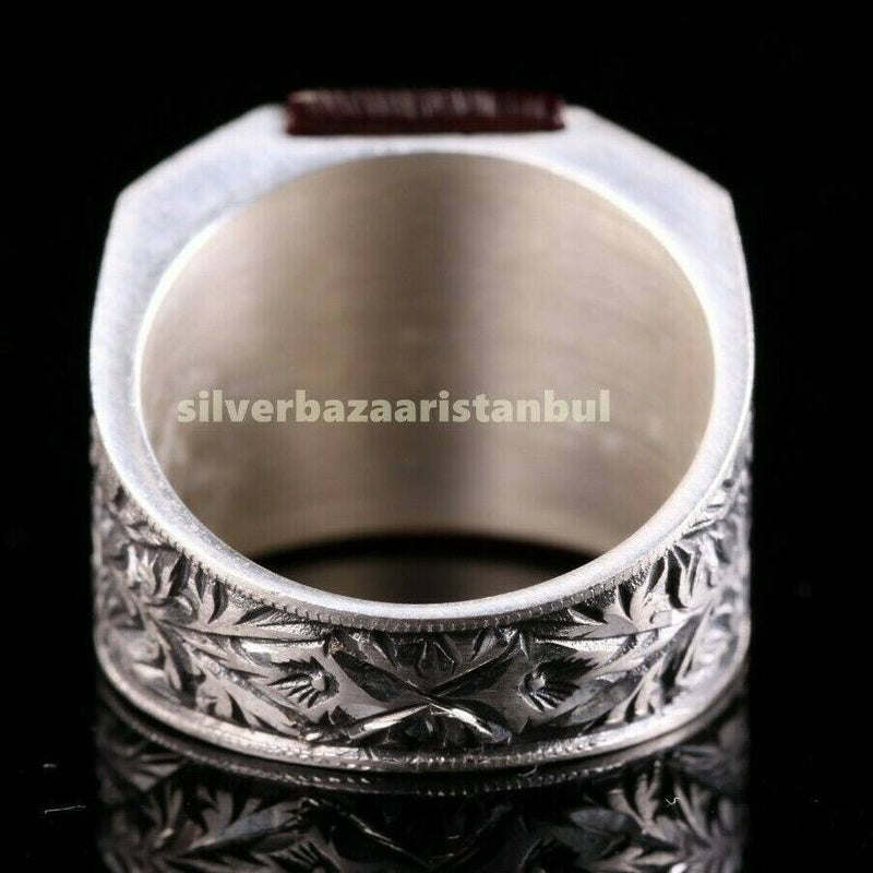 Turkish Handmade Special 925 Sterling Silver Red Ruby Stone Mens All Size Ring silverbazaaristanbul 