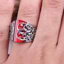 Hand Engraved 925 Sterling Silver Ruby Stone Elegant Mens Ring silverbazaaristanbul 