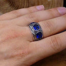 Hand Engraved Best Sapphire 925 Sterling Awesome Mens Ring silverbazaaristanbul 