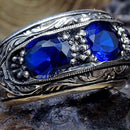Hand Engraved Best Sapphire 925 Sterling Awesome Mens Ring silverbazaaristanbul 