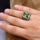 Hand Engraved Luxury 925 Sterling Silver Peridot Mens Ring silverbazaaristanbul 