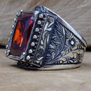 Hand Engraved Luxury 925 Sterling Silver Ruby Mens Ring silverbazaaristanbul 