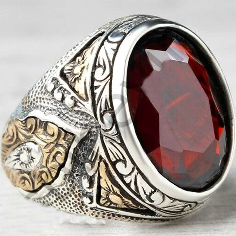 Handcrafted 925 Sterling Silver Ruby Stone Mens Ring silverbazaaristanbul 