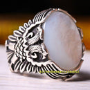 Handmade 925 Sterling Eagle Design Mother of Pearl Stone Mens Ring silverbazaaristanbul 