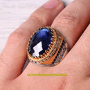 Handmade 925 Sterling Faceted Cut Sapphire Stone Mens Ring silverbazaaristanbul 