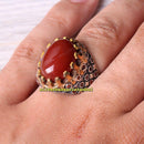 Handmade 925 Sterling Natural Agate Aqeeq Red Stone Mens Ring silverbazaaristanbul 