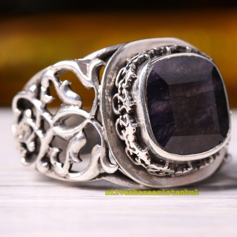 Handmade 925 Sterling Natural Sapphire Stone Mens Ring silverbazaaristanbul 