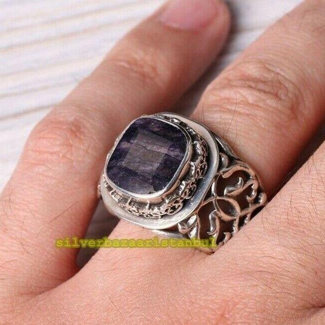 Handmade 925 Sterling Natural Sapphire Stone Mens Ring silverbazaaristanbul 