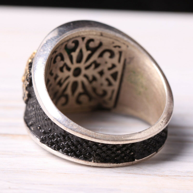 Handmade 925 Sterling Ottaman Green Emerald Stone Mens Ring silverbazaaristanbul 