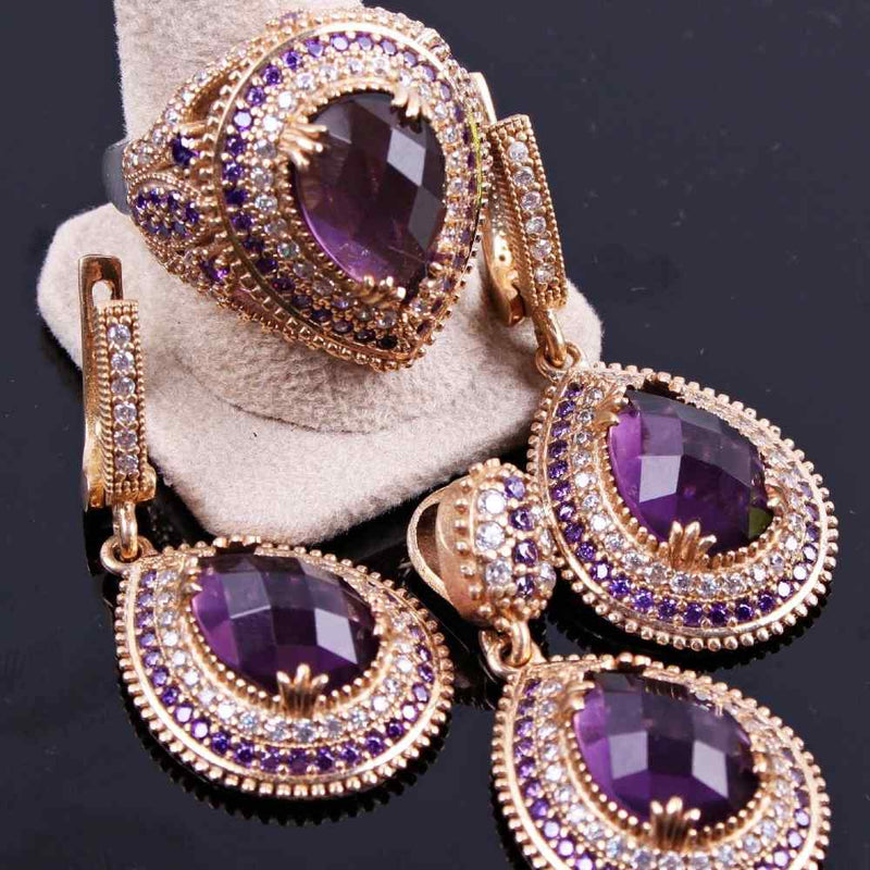 Handmade 925 Sterling Silver Amethyst Stone Ladies Womens Set silverbazaaristanbul 