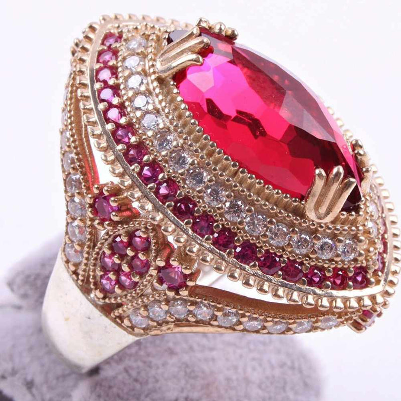 Handmade 925 Sterling Silver Big Ruby Stone Ladies Ring silverbazaaristanbul 