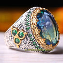 Handmade 925 Sterling Silver Blue Tourmaline and Emerald Mens Ring silverbazaaristanbul 
