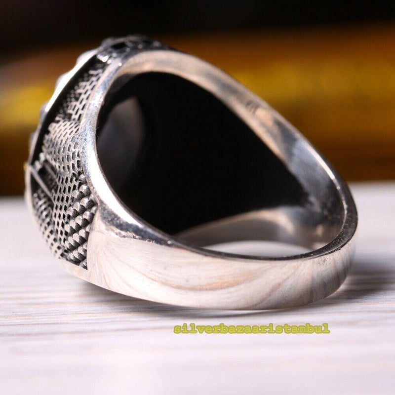 Handmade 925 Sterling Silver Castle Design Onyx Stone Mens Ring silverbazaaristanbul 