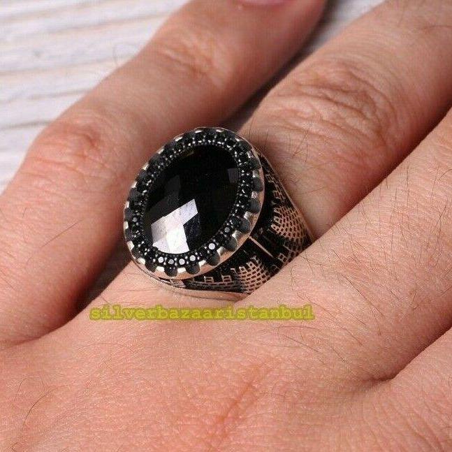 Handmade 925 Sterling Silver Castle Design Onyx Stone Mens Ring silverbazaaristanbul 