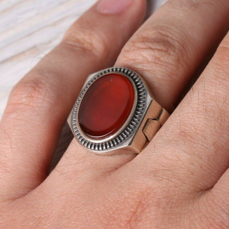 Handmade 925 Sterling Silver Clock Style Agate Aqeeq Stone Mens Ring silverbazaaristanbul 
