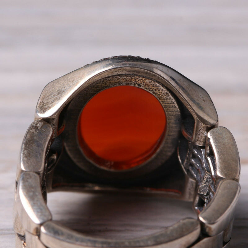 Handmade 925 Sterling Silver Clock Style Agate Aqeeq Stone Mens Ring silverbazaaristanbul 