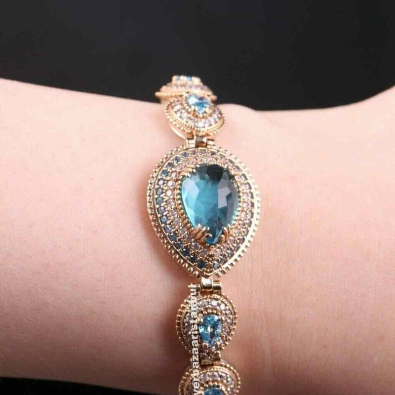 Handmade 925 Sterling Silver Drop Aquamarine Stone Lady Women Bracelet silverbazaaristanbul 