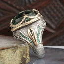 Handmade 925 Sterling Silver Drop Emerald Stone Mens Ring silverbazaaristanbul 