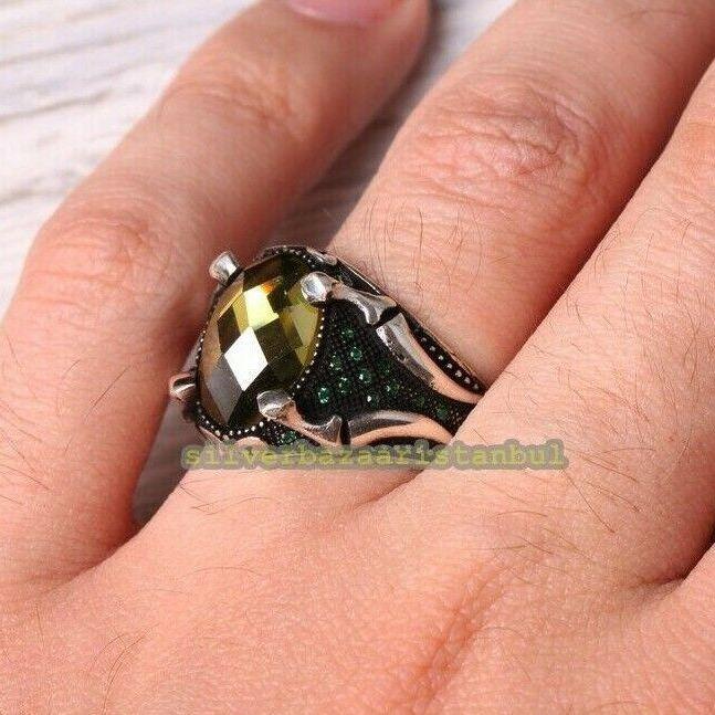 Handmade 925 Sterling Silver Emerald and Peridot Multi Stone Mens Ring silverbazaaristanbul 