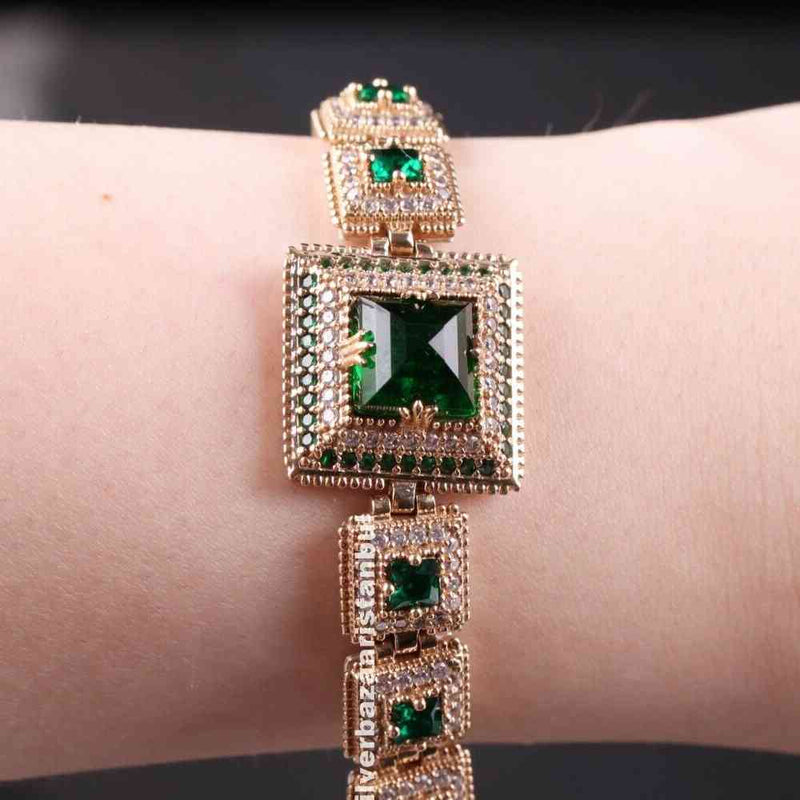 Handmade 925 Sterling Silver Emerald Stone Lady Women Bracelet silverbazaaristanbul 