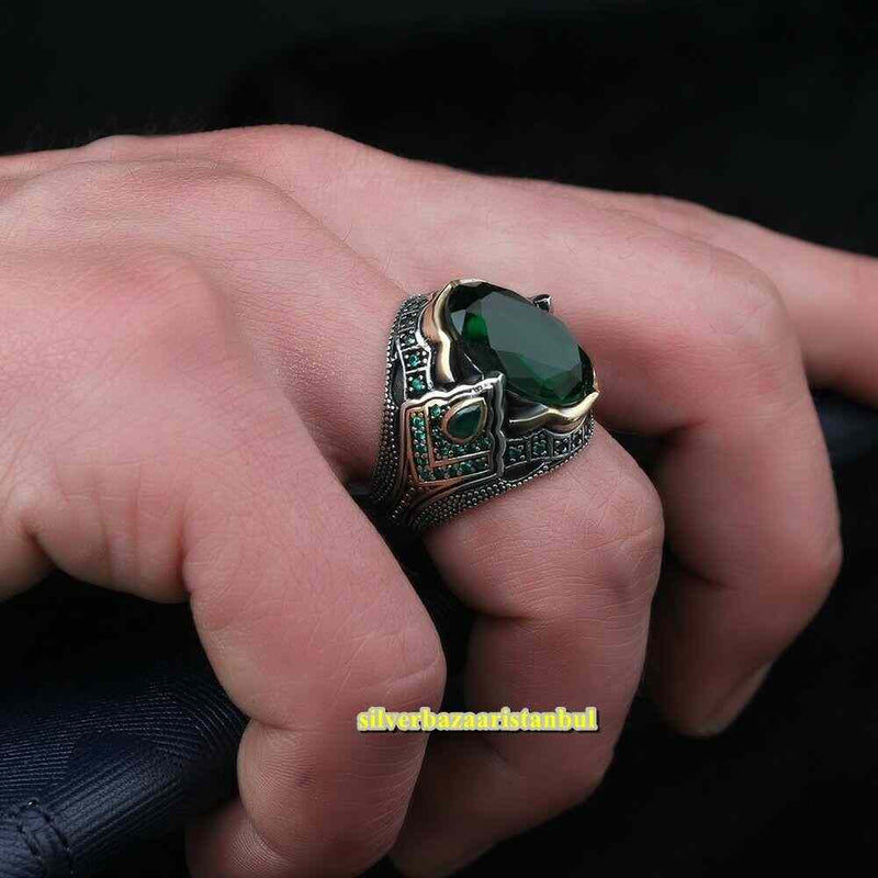 Handmade 925 Sterling Silver Fit Emerald Vintage Mens Ring silverbazaaristanbul 