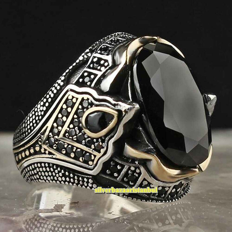 Handmade 925 Sterling Silver Fit Onyx Vintage Mens Ring silverbazaaristanbul 