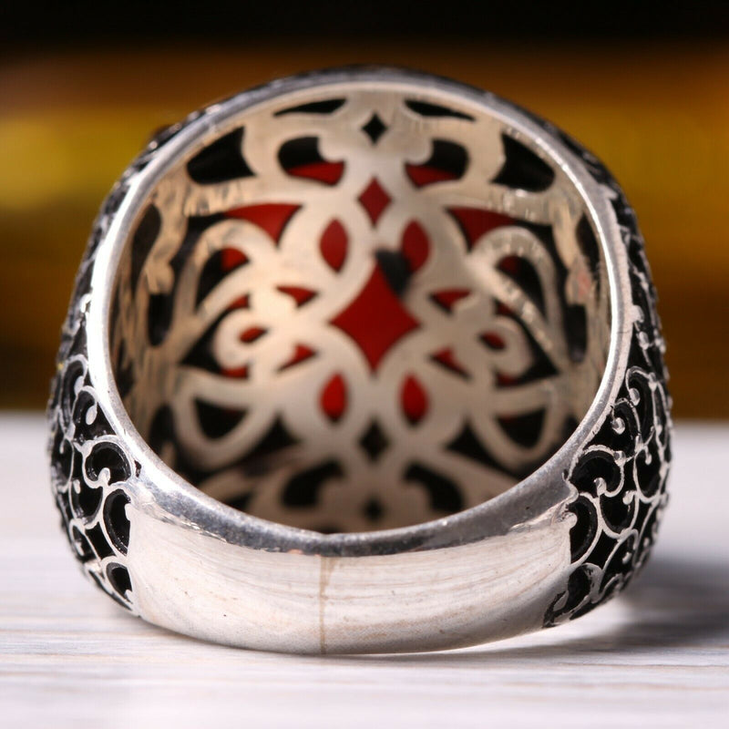 Handmade 925 Sterling Silver Four Corners Agate Aqeeq Stone Mens Ring silverbazaaristanbul 