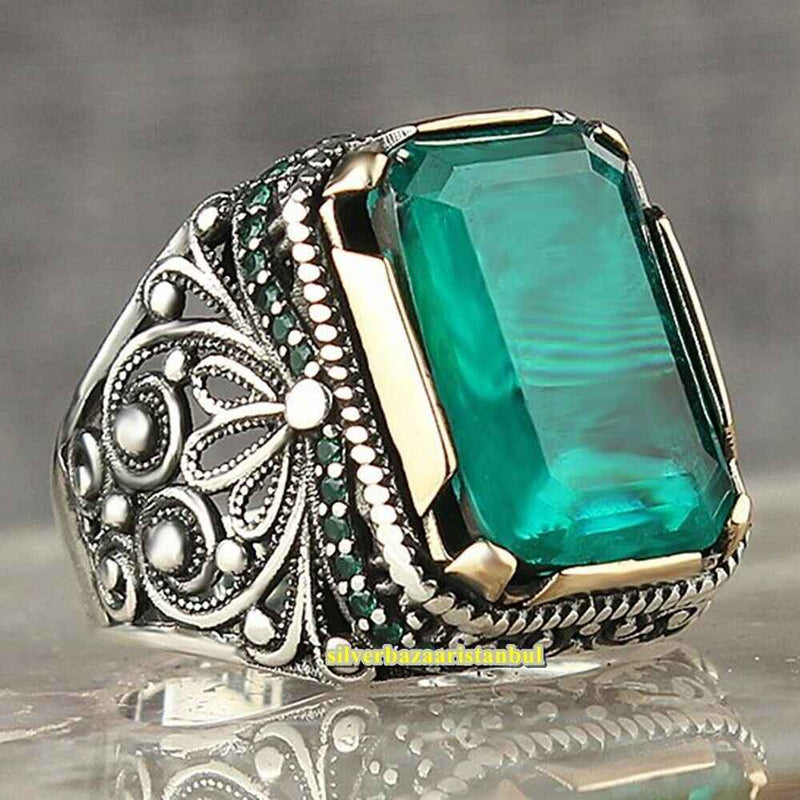 Handmade 925 Sterling Silver Green Tourmaline Luxury Mens Ring silverbazaaristanbul 