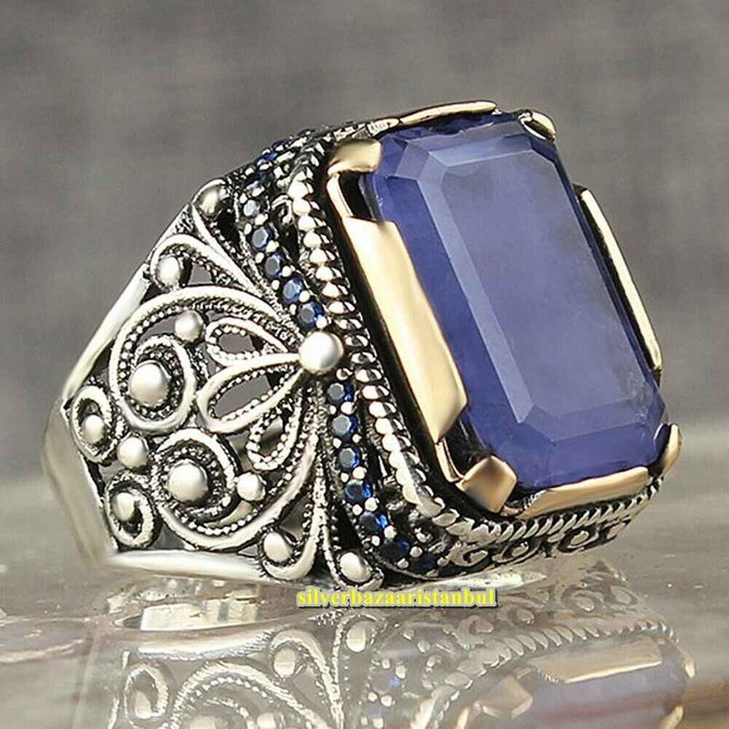 Handmade 925 Sterling Silver Natural Purple Agate Aqeeq Mens Ring silverbazaaristanbul 