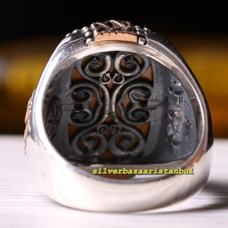 Handmade 925 Sterling Silver Natural Tigers Eye Stone Mens Ring silverbazaaristanbul 