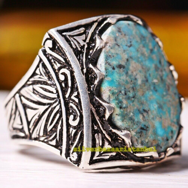 Handmade 925 Sterling Silver Natural Turquoise Stone Mens Ring silverbazaaristanbul 