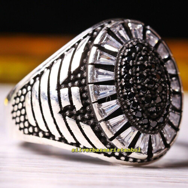Handmade 925 Sterling Silver Onyx and Zircon Stone Eagle Mens Ring silverbazaaristanbul 