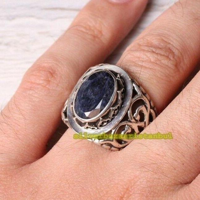 Handmade 925 Sterling Silver Original Blue Sapphire Stone Mens Ring silverbazaaristanbul 