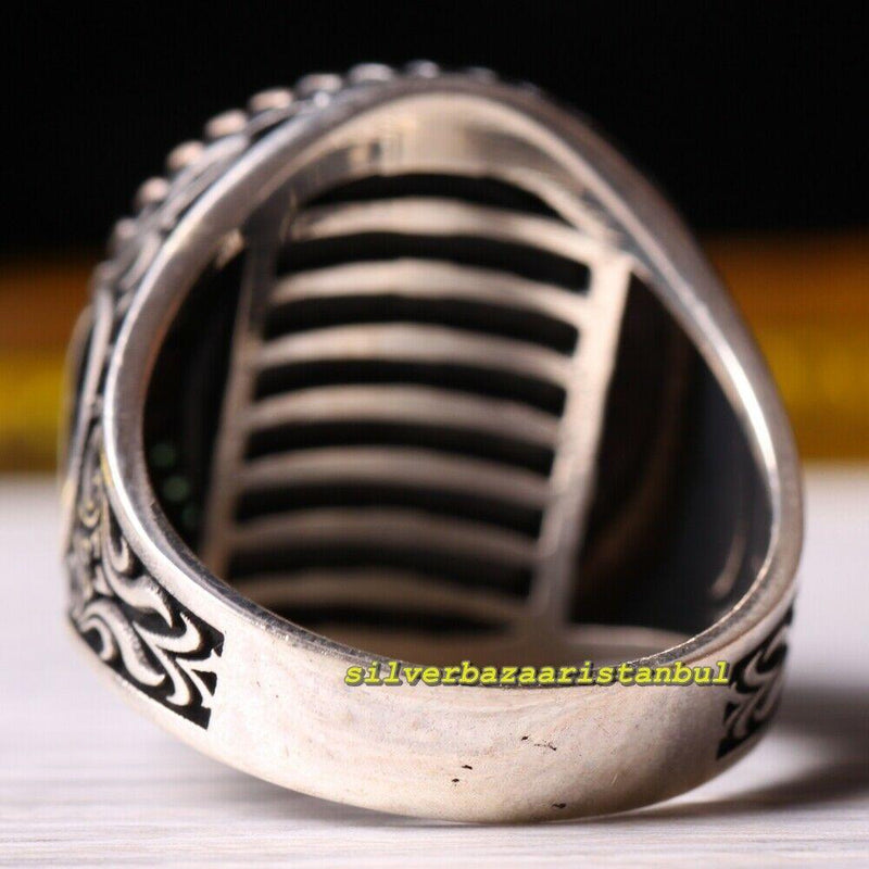 Handmade 925 Sterling Silver Oval Green Emerald Stone Mens Ring silverbazaaristanbul 