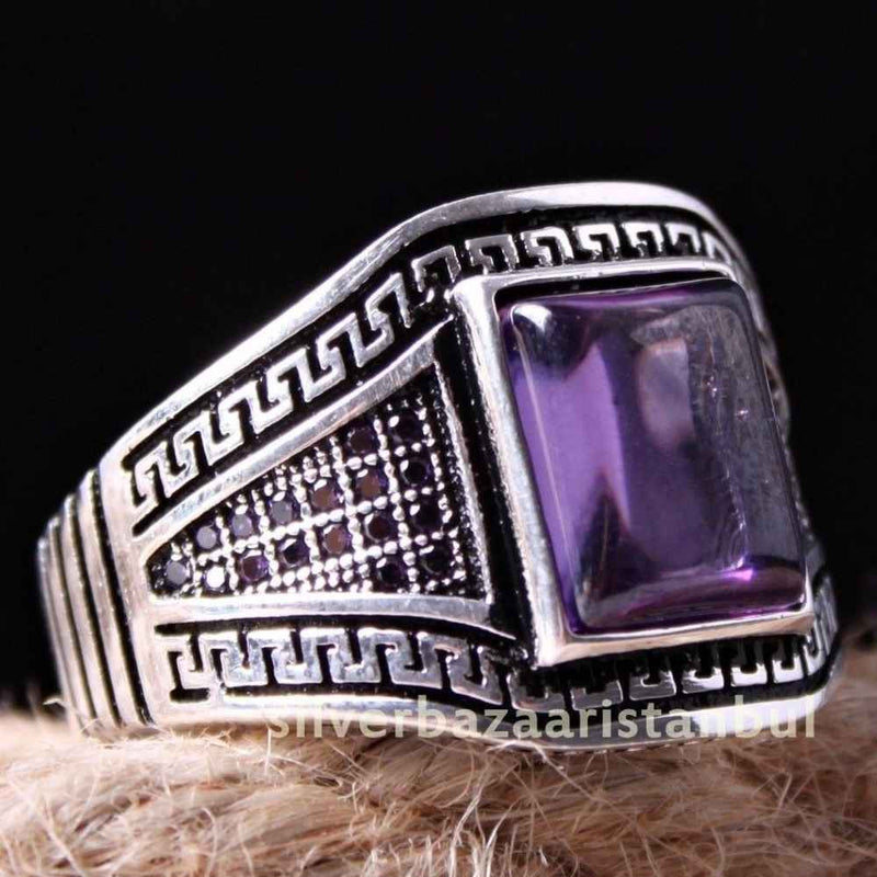 Handmade 925 Sterling Silver Purple Amethyst Stone Men Ring silverbazaaristanbul 