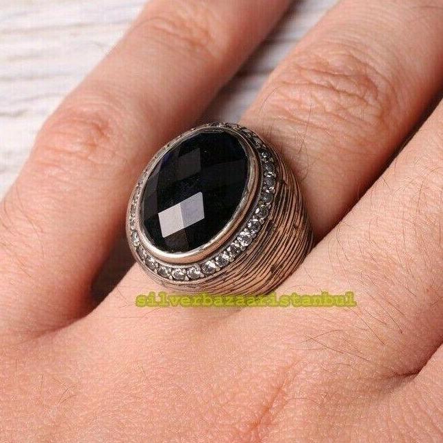 Handmade 925 Sterling Silver Sapphire and Zircon Stone Mens Ring silverbazaaristanbul 