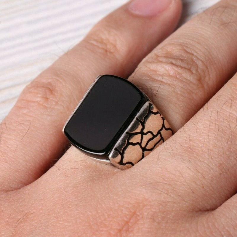 Handmade 925 Sterling Silver Sidewalk Style Onyx Stone Mens Ring silverbazaaristanbul 